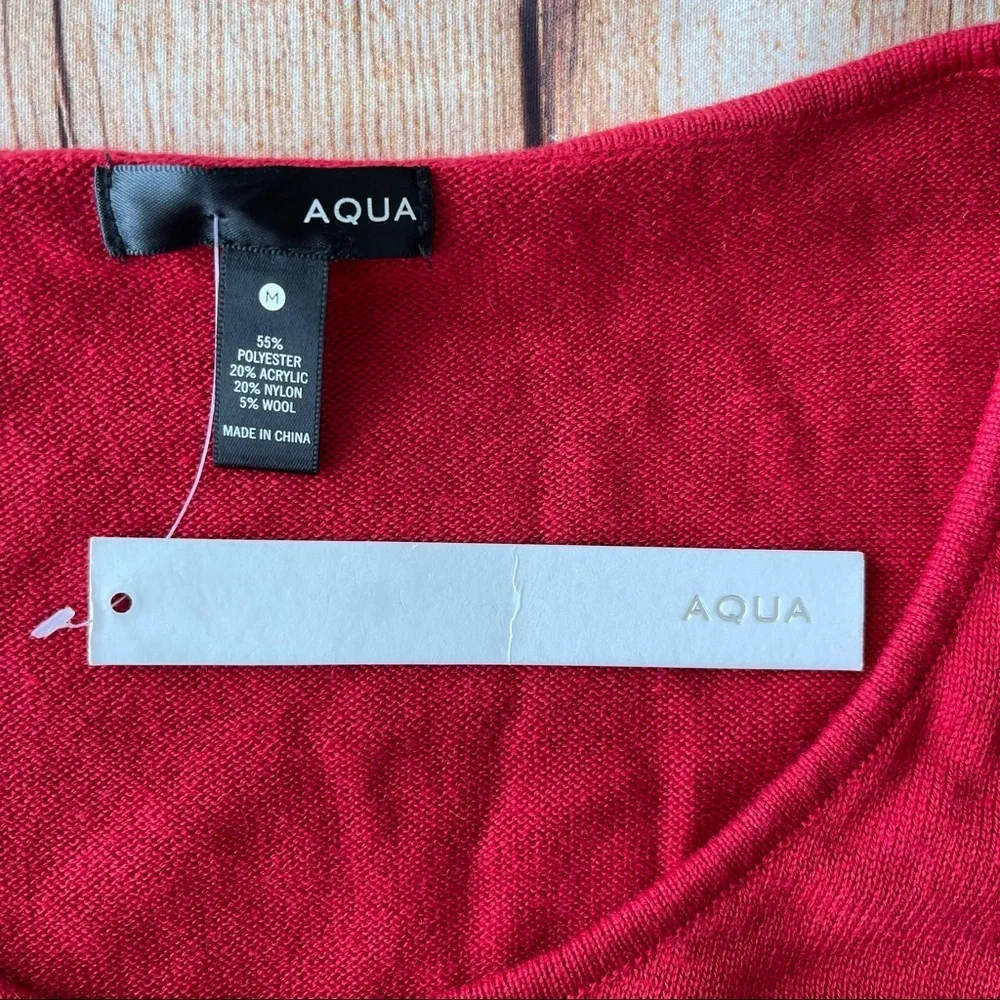 NWT Aqua Ruffled Knit Long Sleeve V-Neck Sweater - Picture 9 of 13